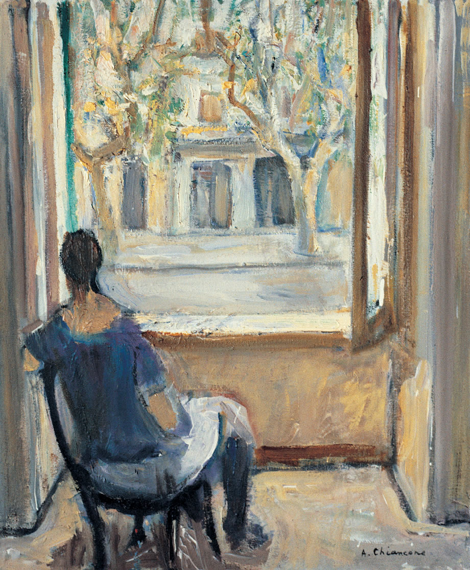 Alla finestra, sd 1977, olio su tela, cm 60x50, Napoli, collezione privata